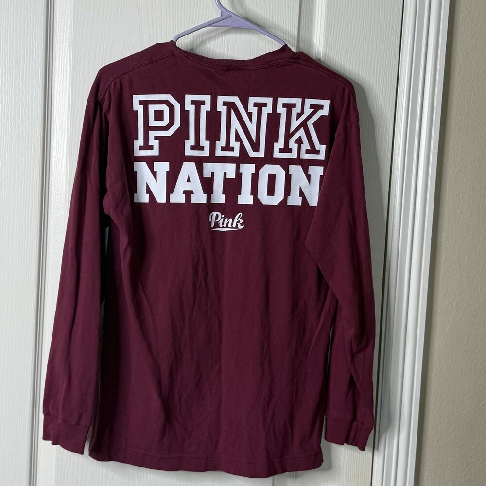 Victorias Secret Shirt Womens Extra Small Burgundy Campus Tee PINK Nation